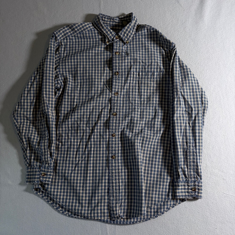 LL Bean Mens Medium Regular Blue Plaid Button Down Cotton Shirt